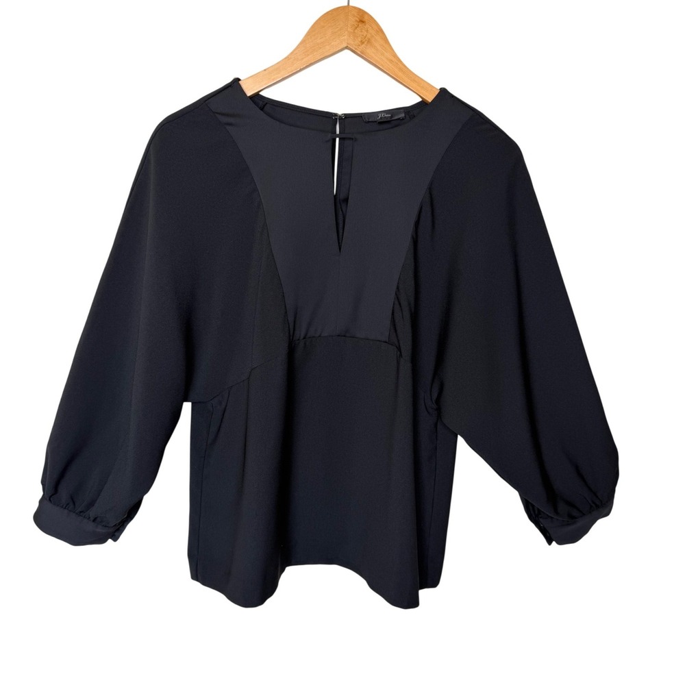 J.Crew Black Keyhole Lantern Sleeve Blouse Small Chic Office Whimsigoth